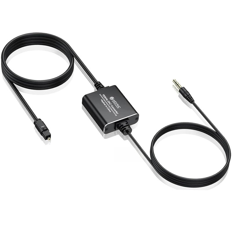 eSynic Portable Optical to 3.5mm Adapter-7 FT Long-192KHz DAC Converter-Metal Shell-Built in DAC Chip-Easy to Setup-For HDTV/Blu-Ray/Gaming Console to 3.5MM Audio Speaker & Headphone-Not Bidirectional - Image 1